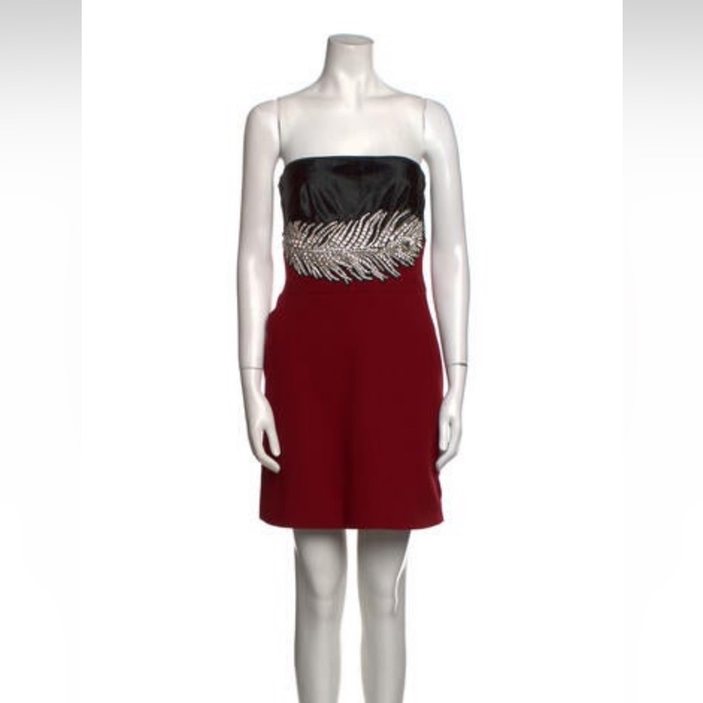 Nwt David Koma mini strapless peacock Crystal dress color block size 6